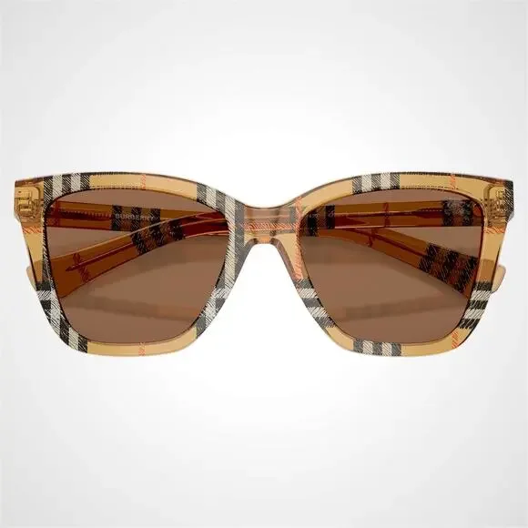 New Burberry Sunglasses Brown Check Sand Brown Lens Classic 54-18-140 BURBERRY - Picture 4 of 7